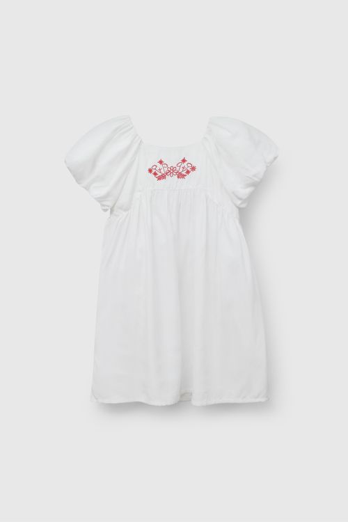 Vestido Blanco Manga Globo de Niña talla 3 a 12 añoss