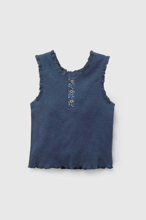 Polera Azul Rib de Niña talla 3 a 12 Años