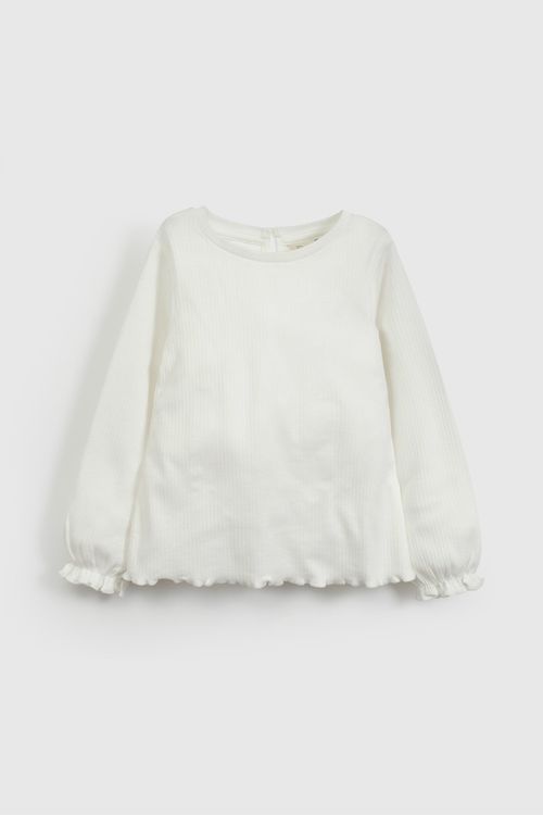 Polera Blanca Manga Recogida de Niña talla 3/6 M a 24m/36 M