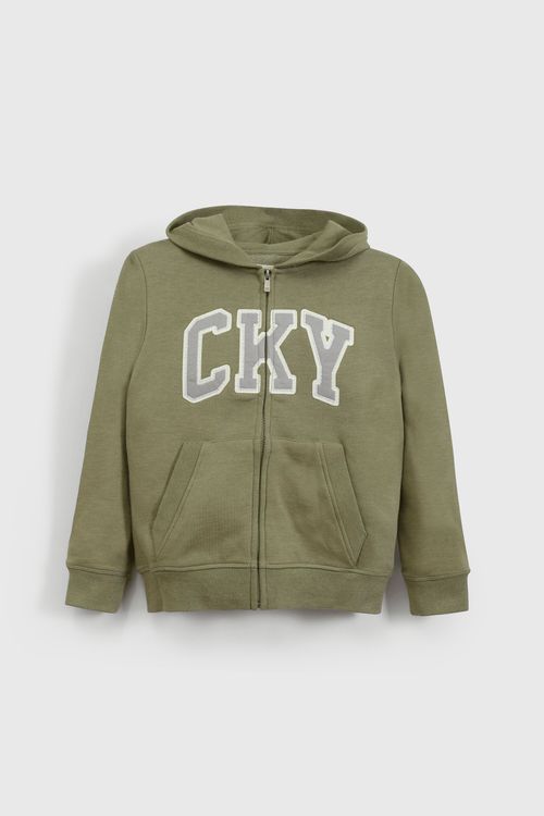 Polerón Verde de polycotton con Cierre y Gorro para niño