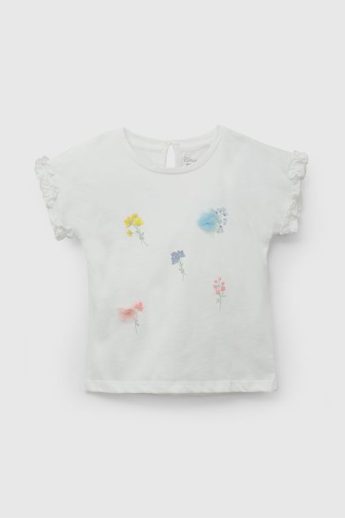 Polera Blanca Flores de Niña Infantil talla 3/6 M a 24m/36 M