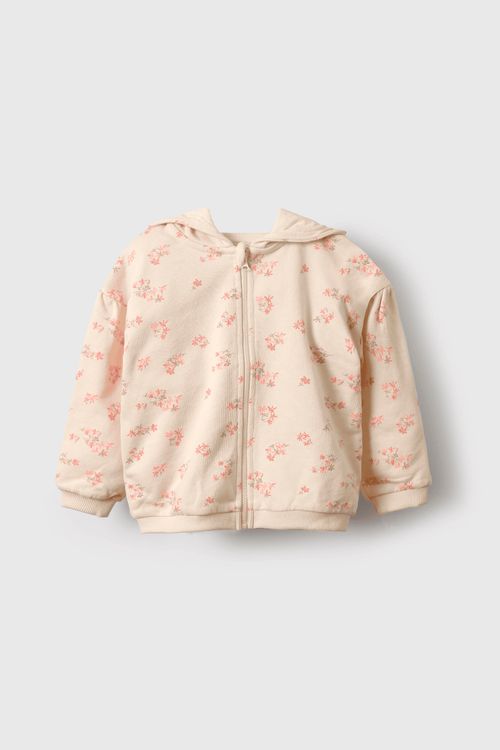 Polerón Crema Flores de Niña en Polycotton Talla 3/6M a 24/36M