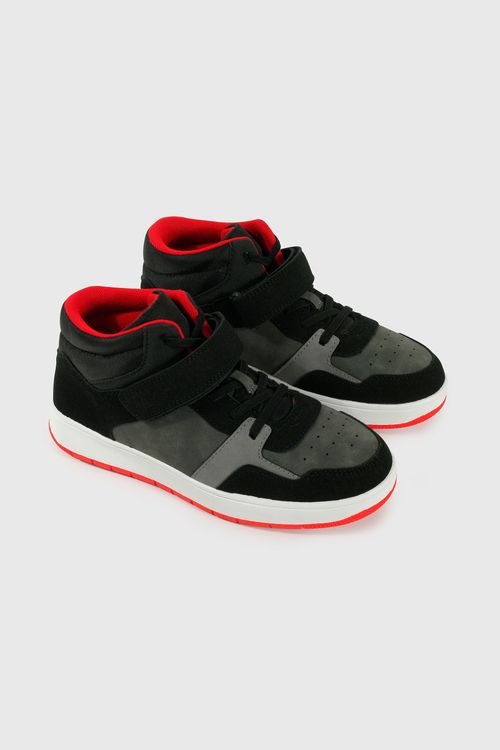 Zapatilla Lifestyle de Niño Negro Caña Media Velcro y Cordón