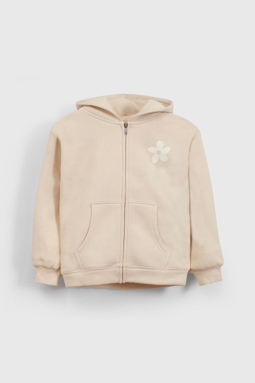 Polerón Beige Hombro Caido de polycotton con Gorro y Cierre