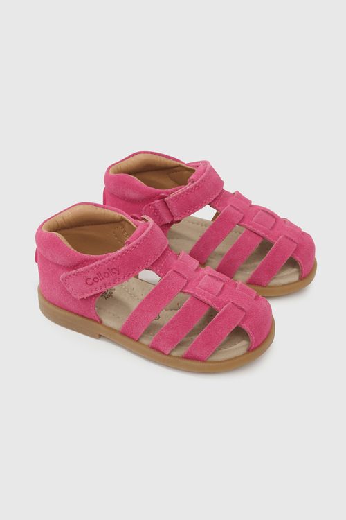 Sandalia Vestir Velcro Cuero TR Fucsia