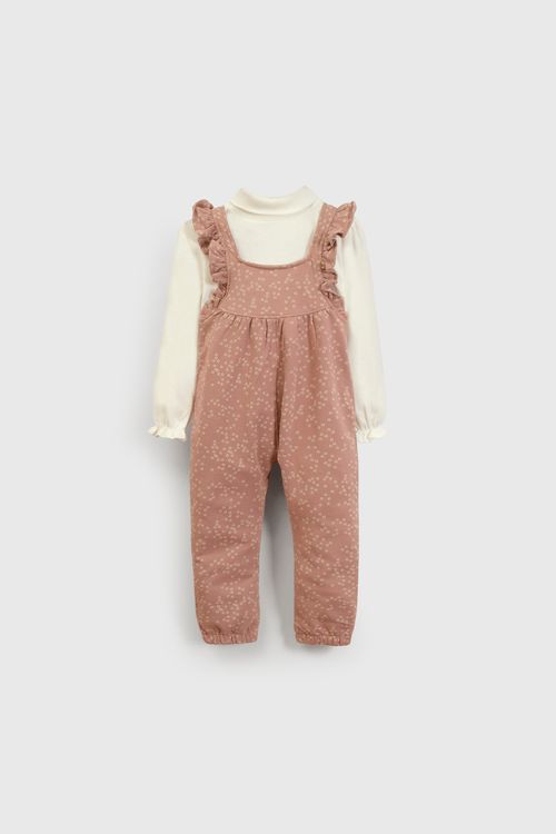 Conjunto Jardinera y Bodie Morado Flores de Algodón Talla 3/6M a 36M