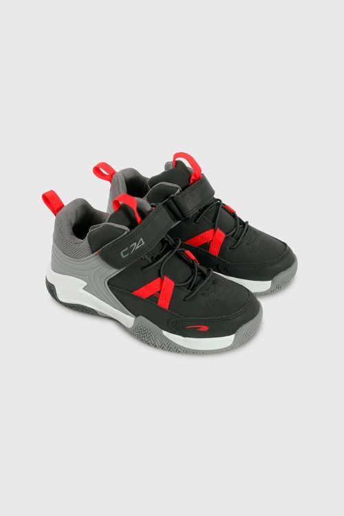 Zapatilla Basketball Negra de Niño con Velcro y Cordón Talla 28 al 38