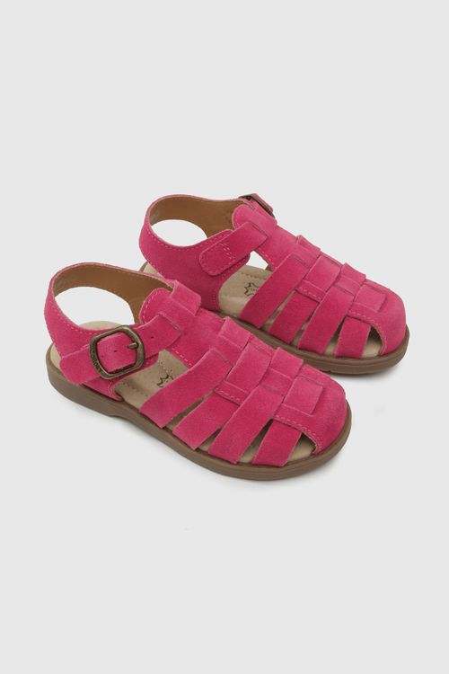 Sandalia Vestir Colección Fucsia Cuero Cierre Hebilla Suela TR