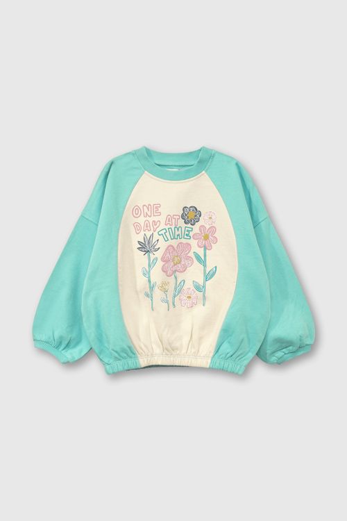 Polerón de niña con estampado y elástico verde