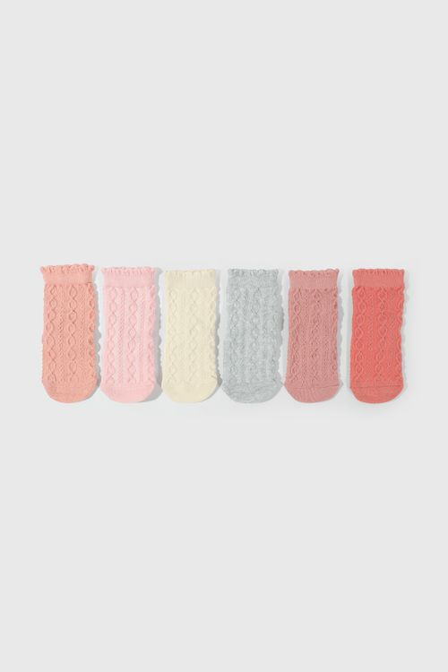 Pack x 6 Calcetines Trenzados Colores de Niña Talla 0/3M a 3/4A