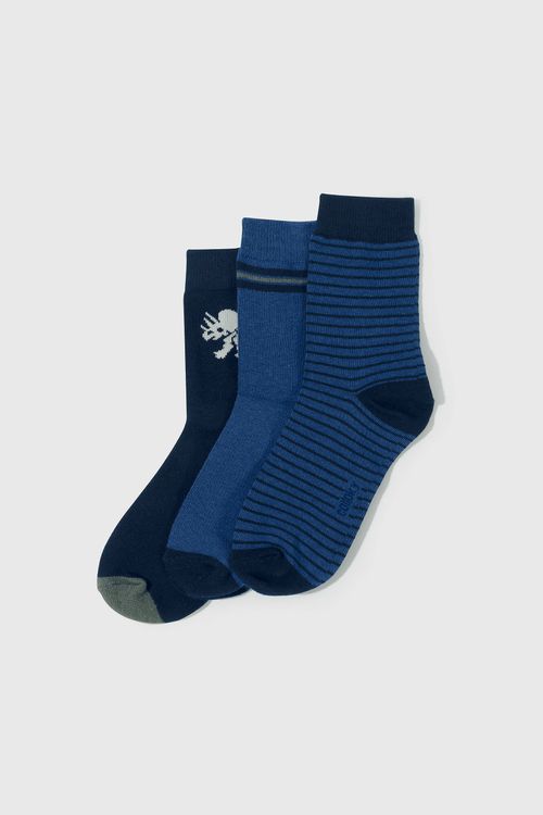 Pack x 3 Calcetines Azul Líneas y Animales 23 al 25