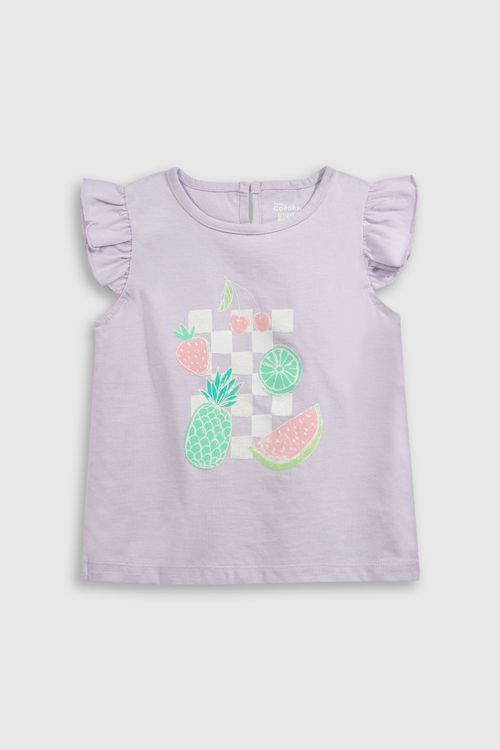 Polera Suavizada Manga Alita Morada con Estampado