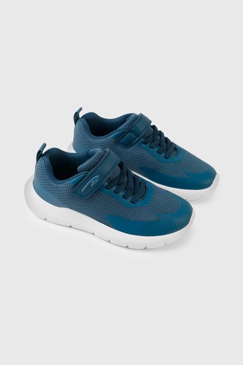 Zapatilla Sport Azul de Niño con Velcro y Cordón Elástico Talla 28 al 38