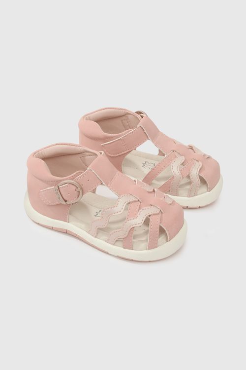 Sandalia Vestir Colección Rosada Ecocuero Estampado Cierre Hebilla