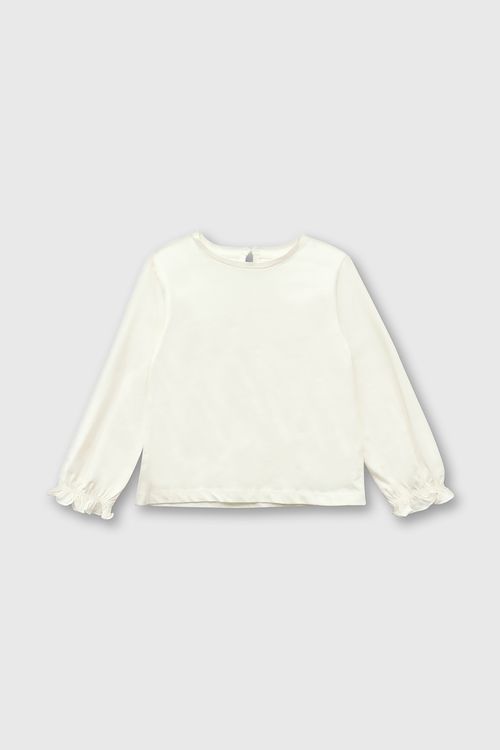 Polera de Algodón Blanca Manga Larga con Elástico en Puño