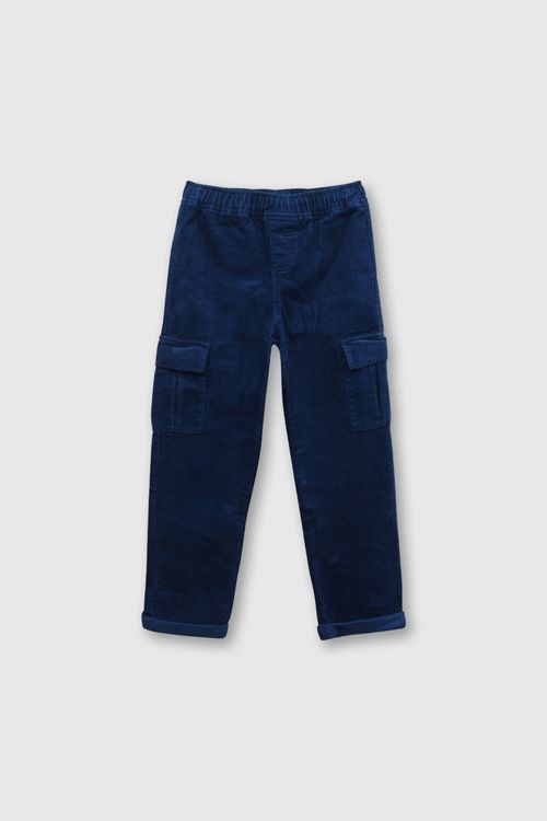 Pantalón Cargo de Cotele Azul con Cintura Ajustable
