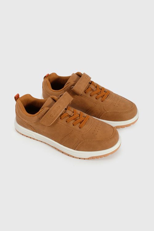 Zapatilla Lifestyle de Niño Café Caña Baja Velcro y Cordón