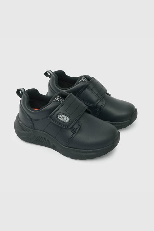 Zapato Escolar de Cuero Negro con Velcro