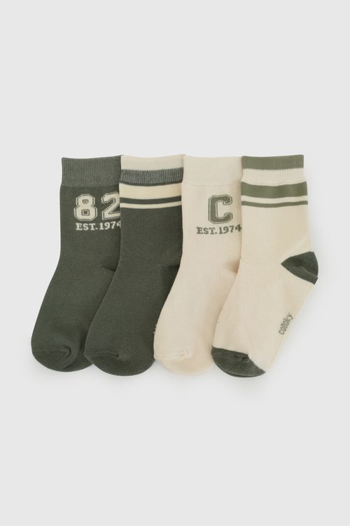 Calcetín 3/4 Verde de Algodón para Niño - Pack de 4