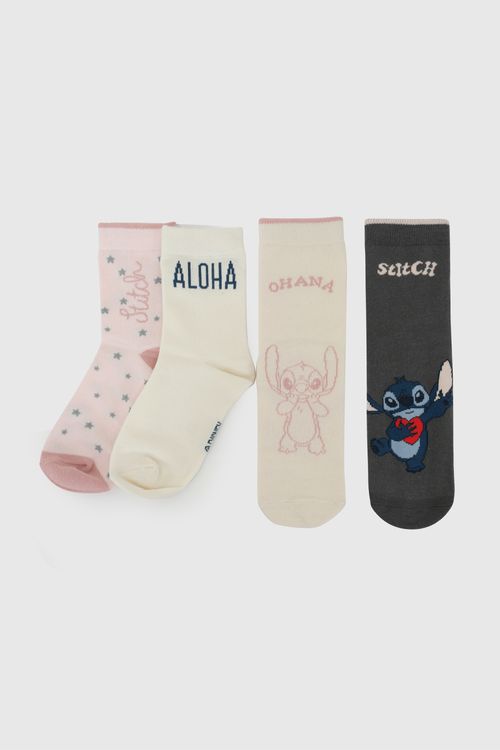 Calcetín 3/4 Disney de Niña Café con Estampado de Stitch