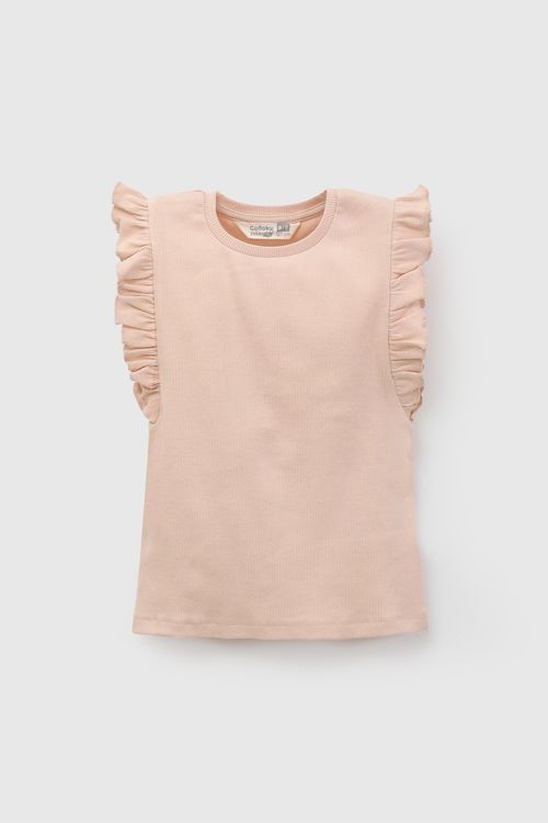 Polera de Niña Rosada de Algodón con Manga Vuelo