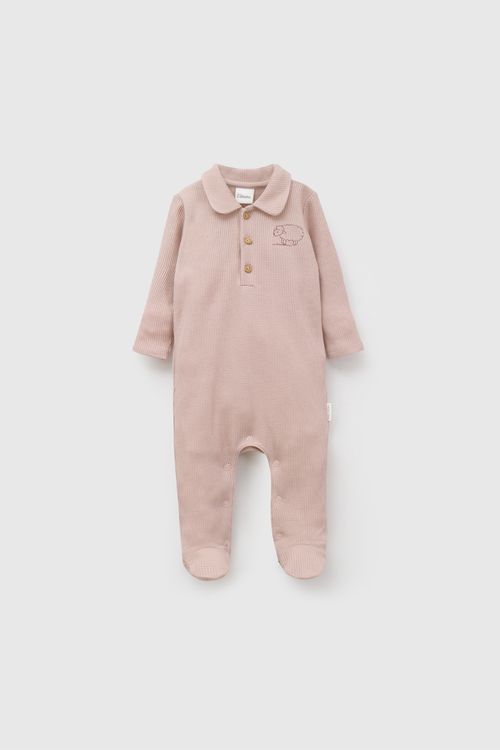 Body de Bebé Rosado de Algodón con Botones y Estampado de Oso Waffle