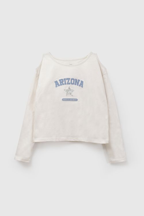 Polera de Niña Beige con Estrella de Lentejuelas de Algodón