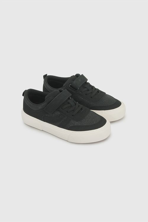 Zapatilla Negra de Niña de Lifestyle con Velcro y Cordón Elástico