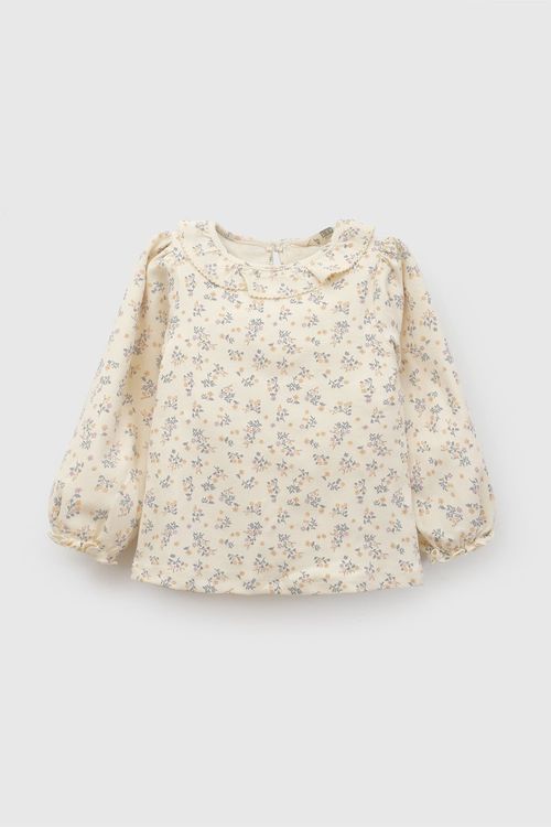 Polera Beige de Algodón con Flores para Niña