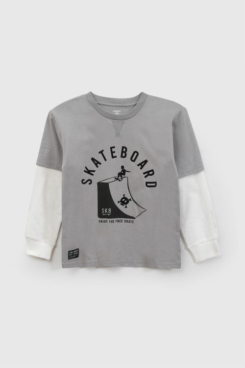 Polera Manga Larga Niño Gris de Algodón