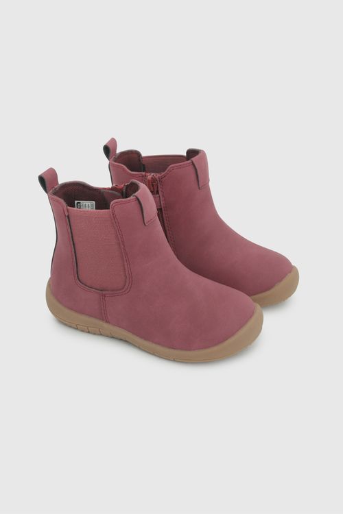 Botín Rojo de Niña de Cuero y Textil