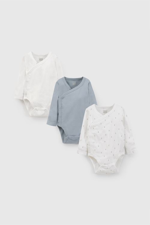 Body de Bebé Azul de Algodón con Estampado de Ositos y Broche - Pack de 3